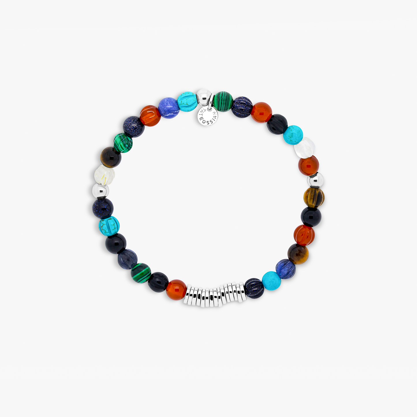 Classic Discs Beaded Bracelet in Rhodium Plated With Multi Colour Stones