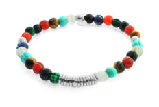 Classic Discs Beaded Bracelet in Rhodium Plated With Multi Colour Stones