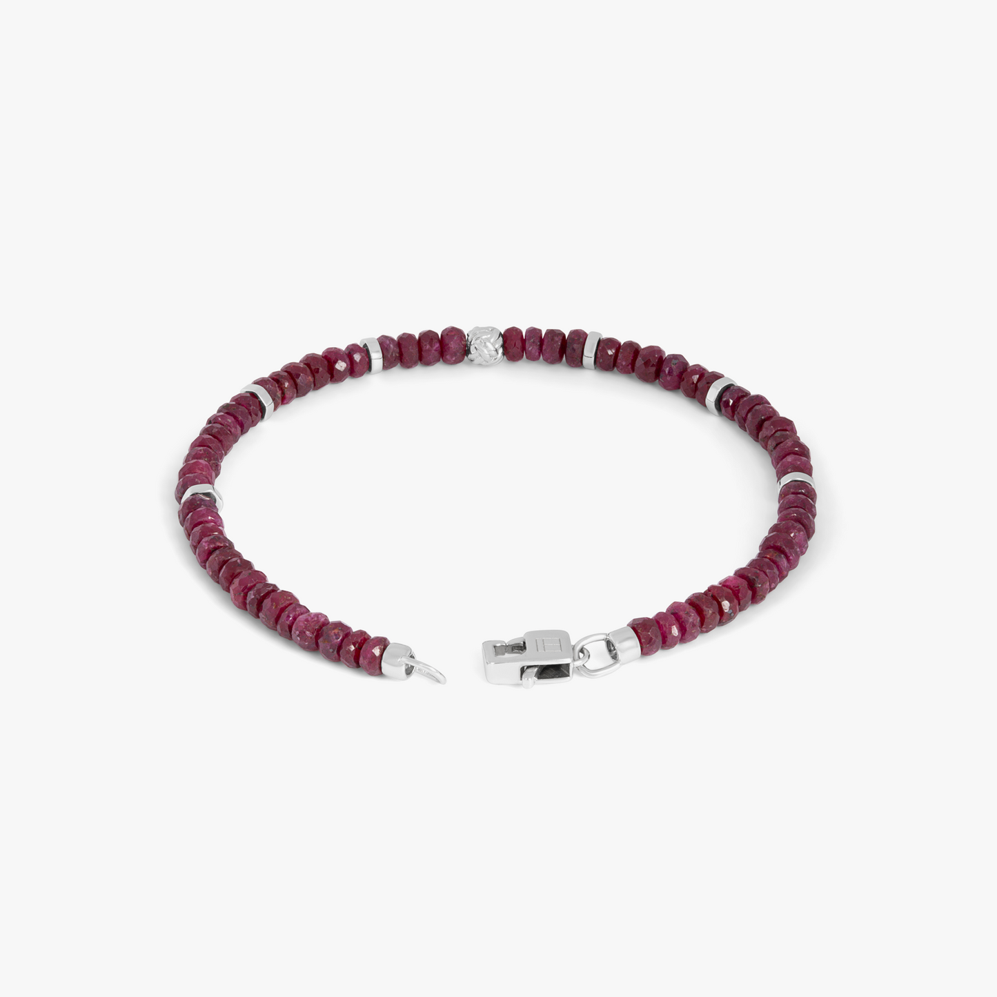 Nodo Beaded Bracelet  In Rhodium Plated Silver With Ruby