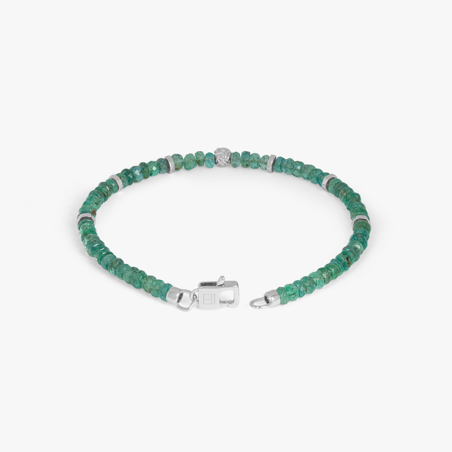 Nodo Beaded Bracelet In Rhodium Plated Silver With Green Emerald