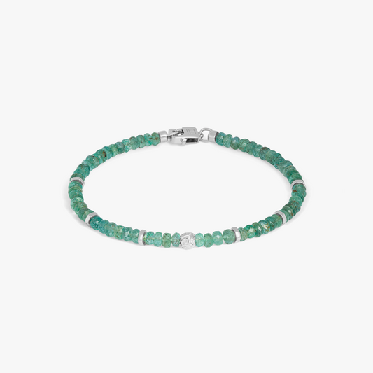 Nodo Beaded Bracelet In Rhodium Plated Silver With Green Emerald