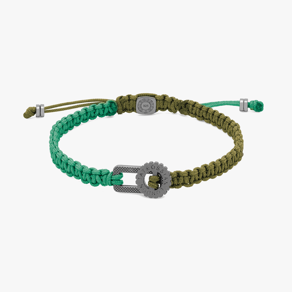 Gear Primo bracelet in green macramé with sterling silver