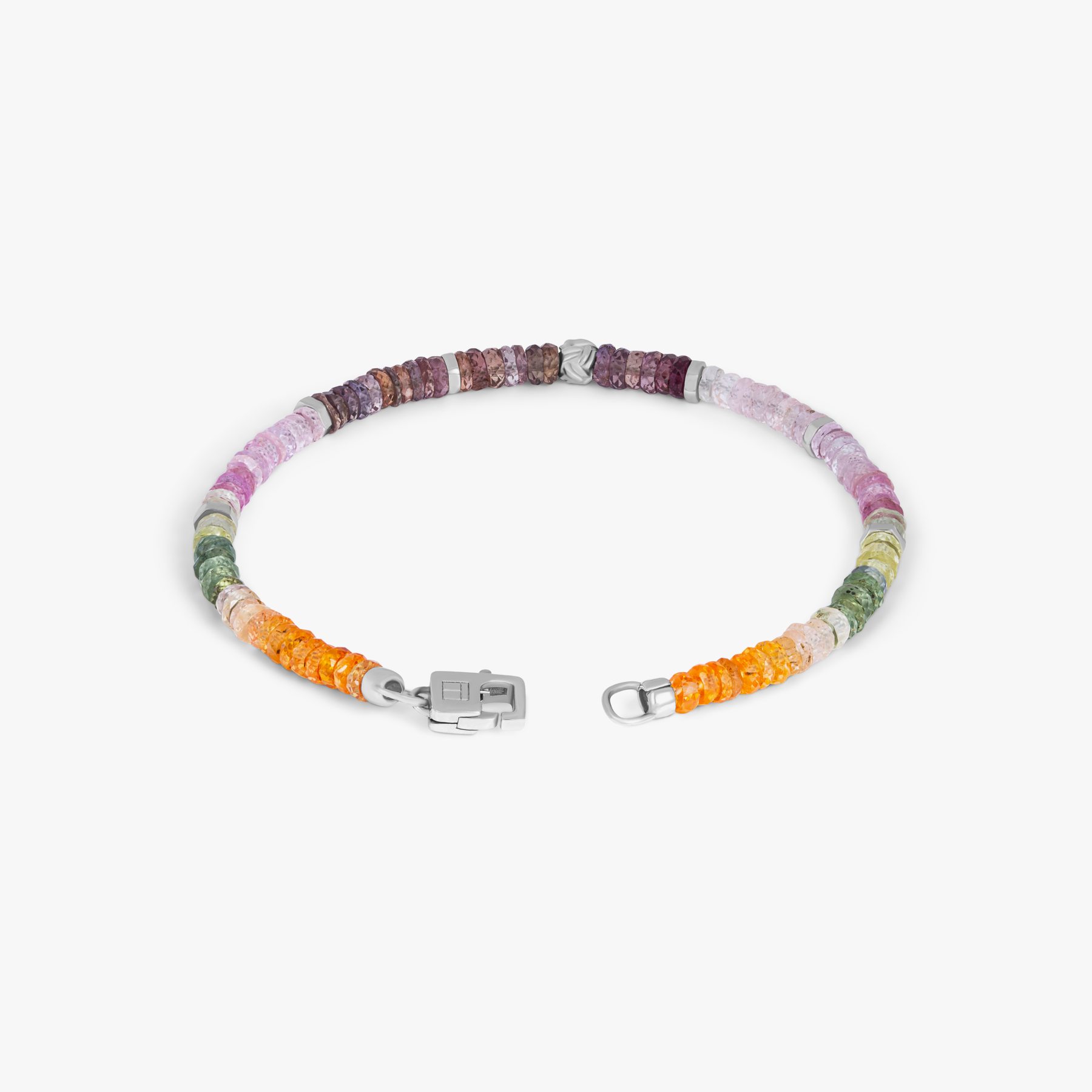 Nodo Beaded Bracelet In Rhodium Plated Silver With Multicolour Sapphire