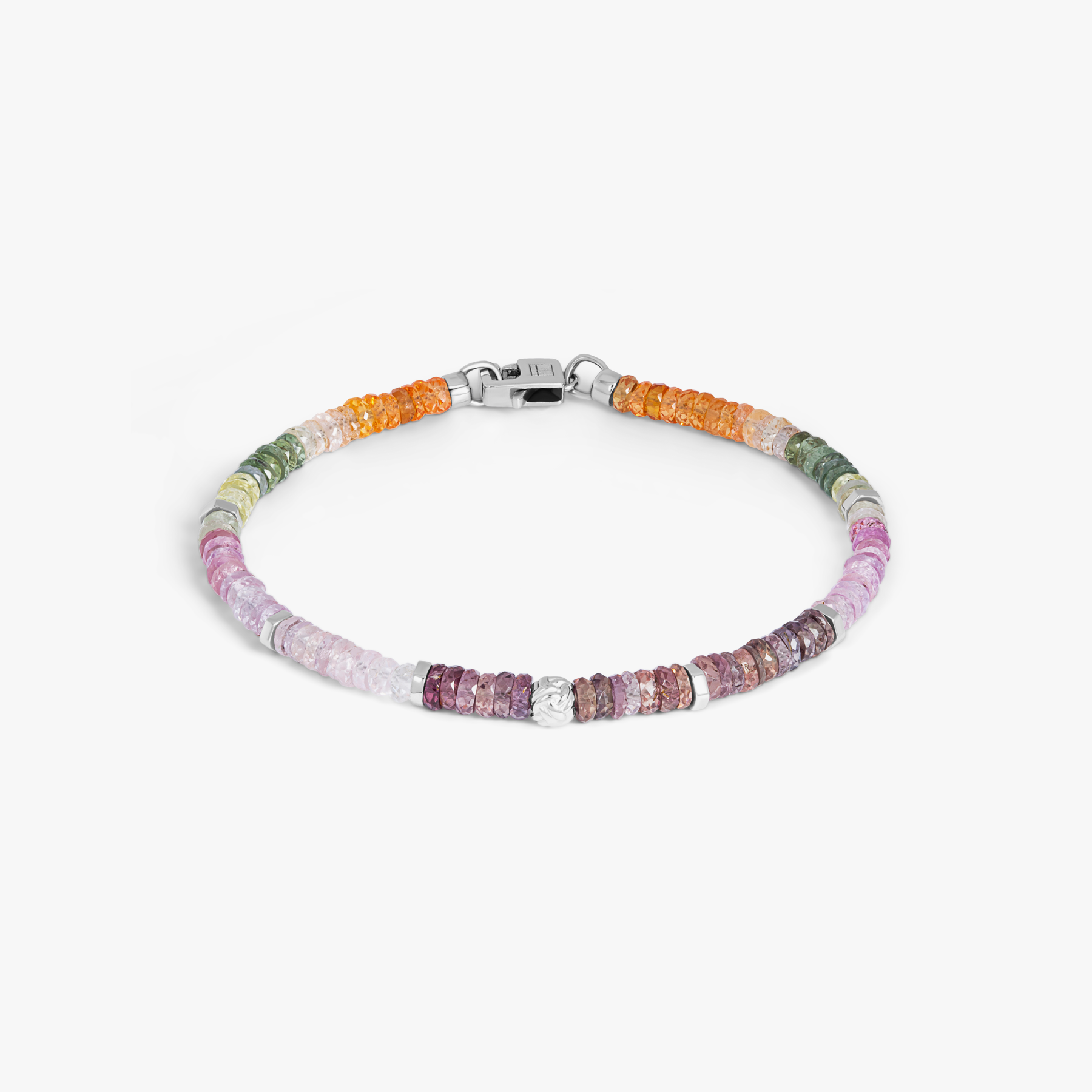 Nodo Beaded Bracelet In Rhodium Plated Silver With Multicolour Sapphire