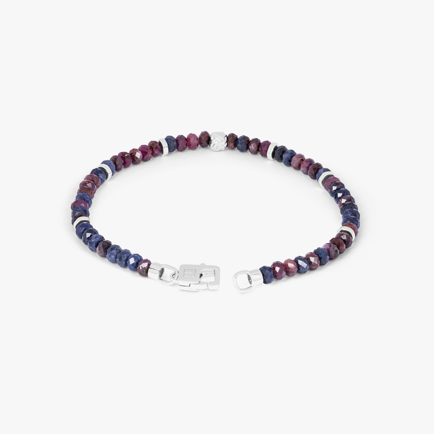 Nodo Beaded Bracelet In Rhodium Plated Silver With Red & Blue Sapphire