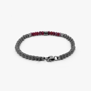 Icosahedron Beaded Bracelet With Ruby And Grey Hematite