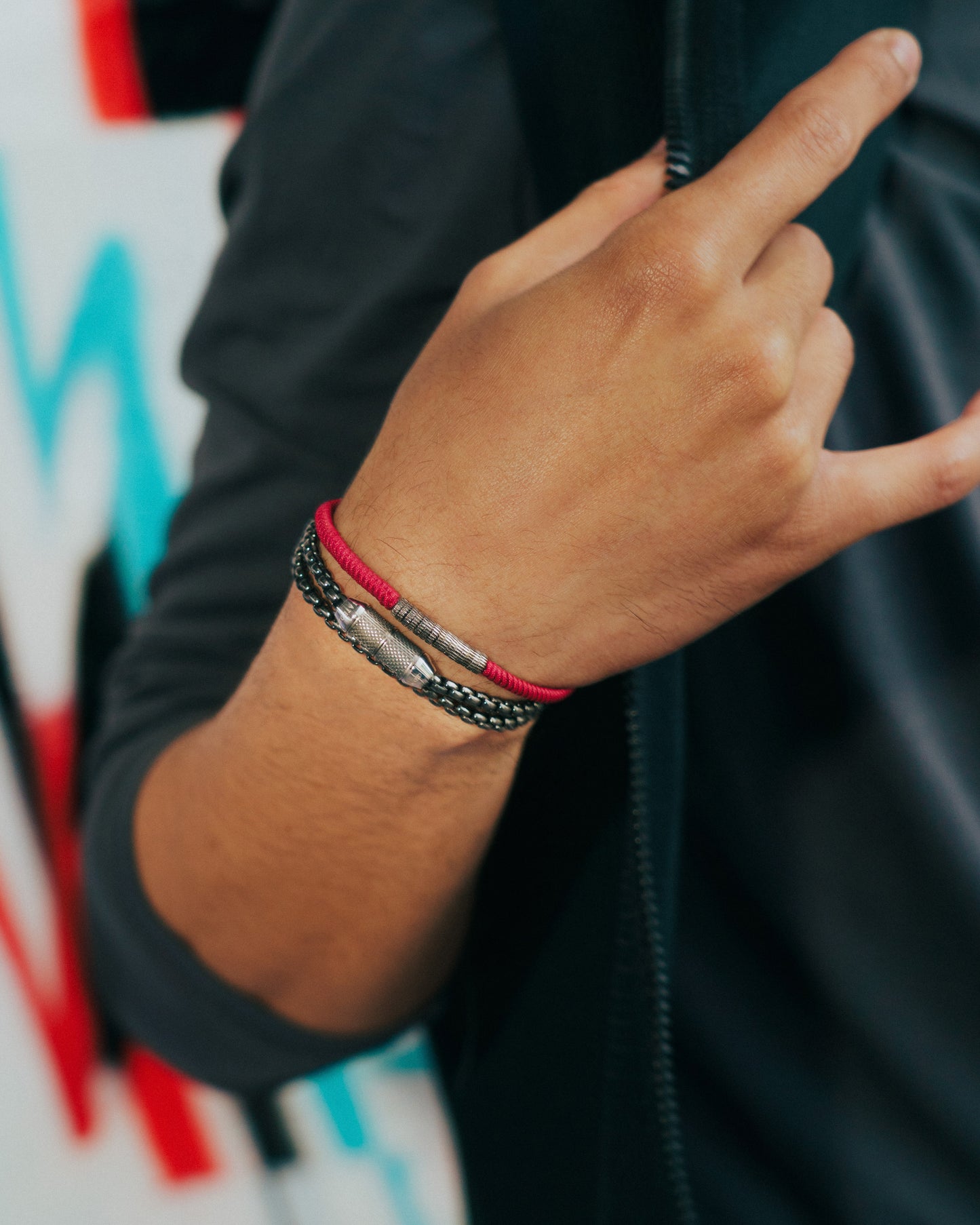 Red Sterling Silver Macrame Serpente Gear Eco-Friendly Bracelet