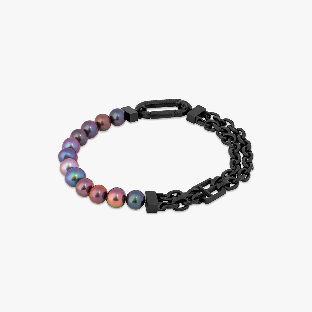 Catena Isaac Bracelet In IP Plated Stainless Steel with Black Pearls