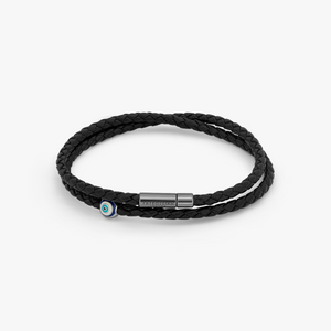 Mini Evil Eye Bracelet in Black Eco-Friendly Leather With Ruthenium Plated Silver