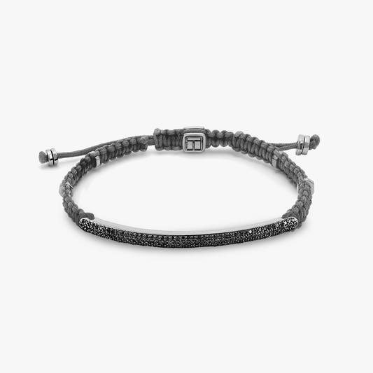 Macrame Windsor Black Diamond Bracelet In Grey With Rhodium Plated Silver - (1.08Ct)