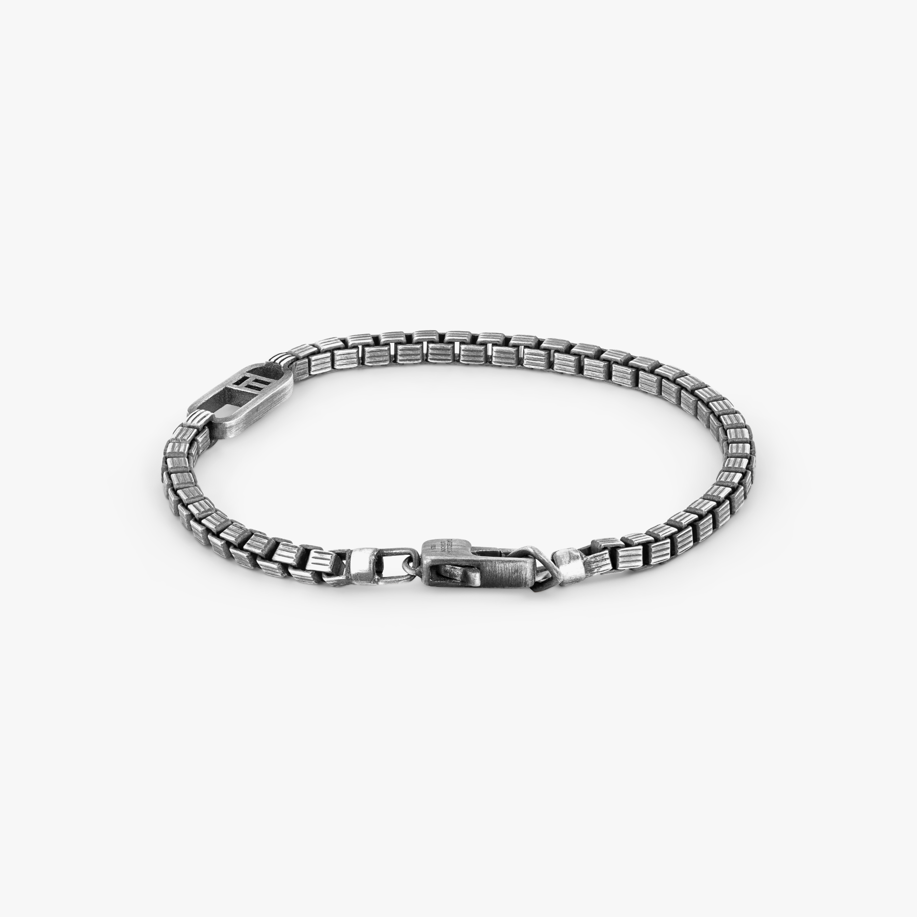 Catena Signifier Trigato Box Chain Bracelet in Oxidised Plated Silver ...