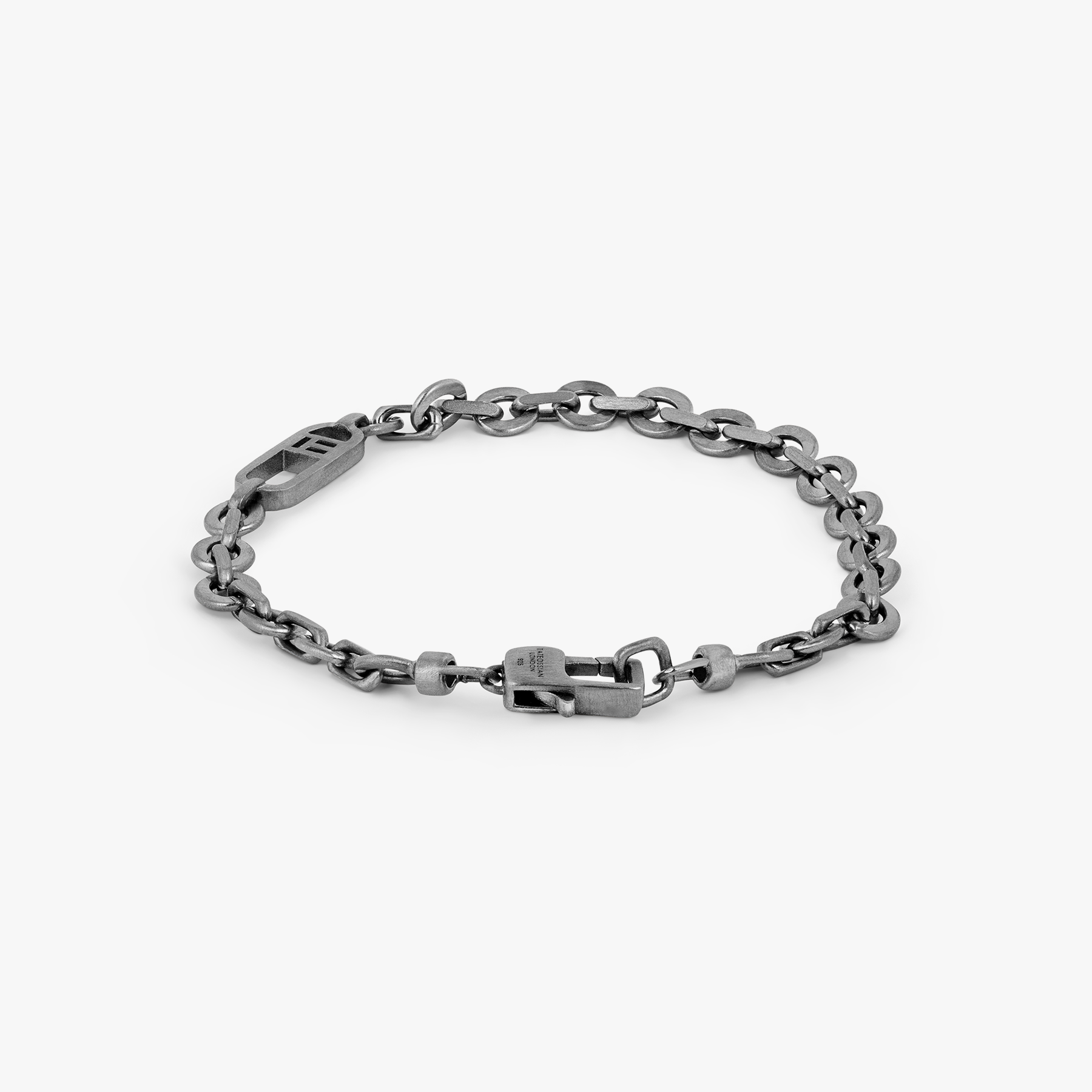 Catena Signifier Rogato Rolo Chain Bracelet in Black Rhodium Silver with "T" Logo