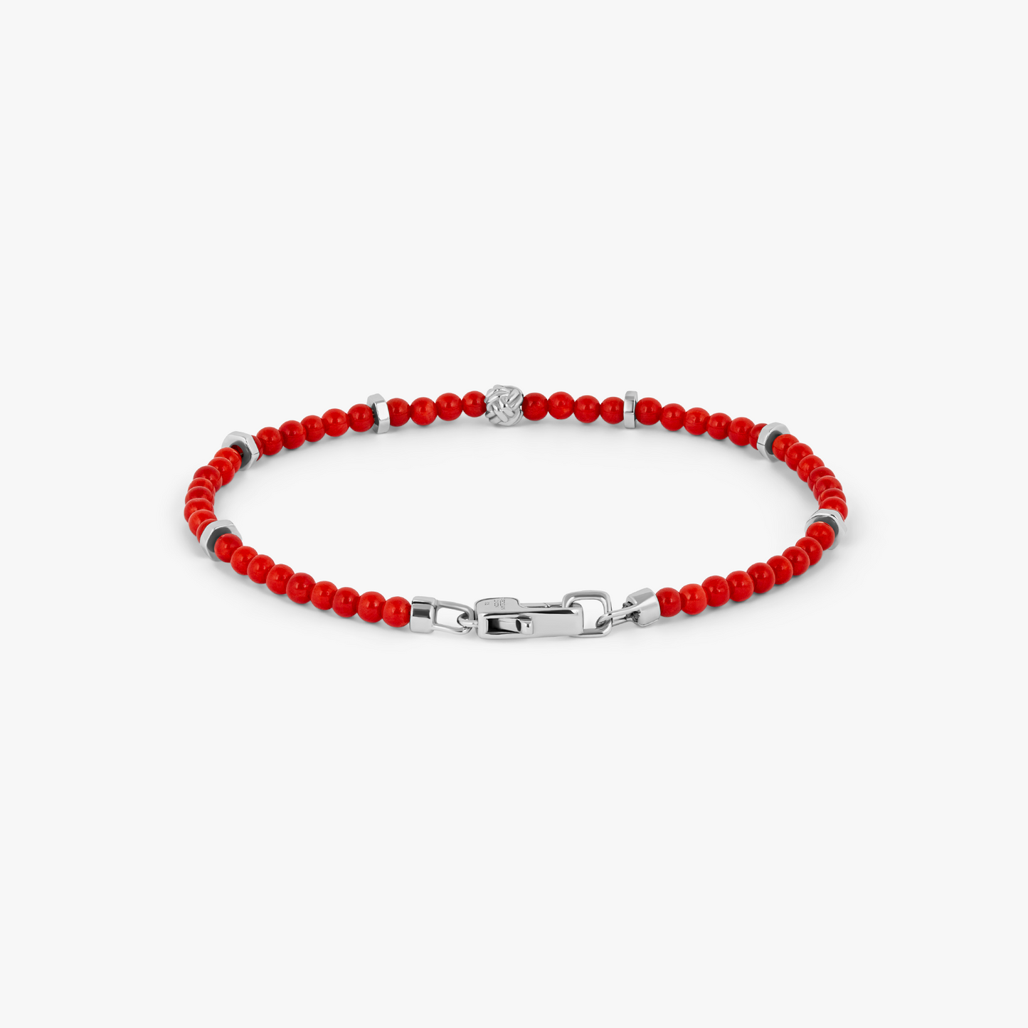 Nodo Beaded Bracelet in Rhodium Silver with Red Pallini Coral