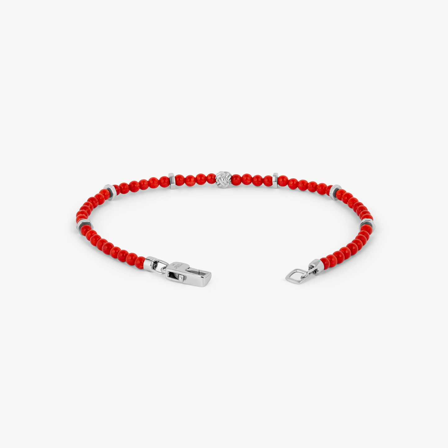 Nodo Beaded Bracelet in Rhodium Plated Silver with Red Pallini Coral