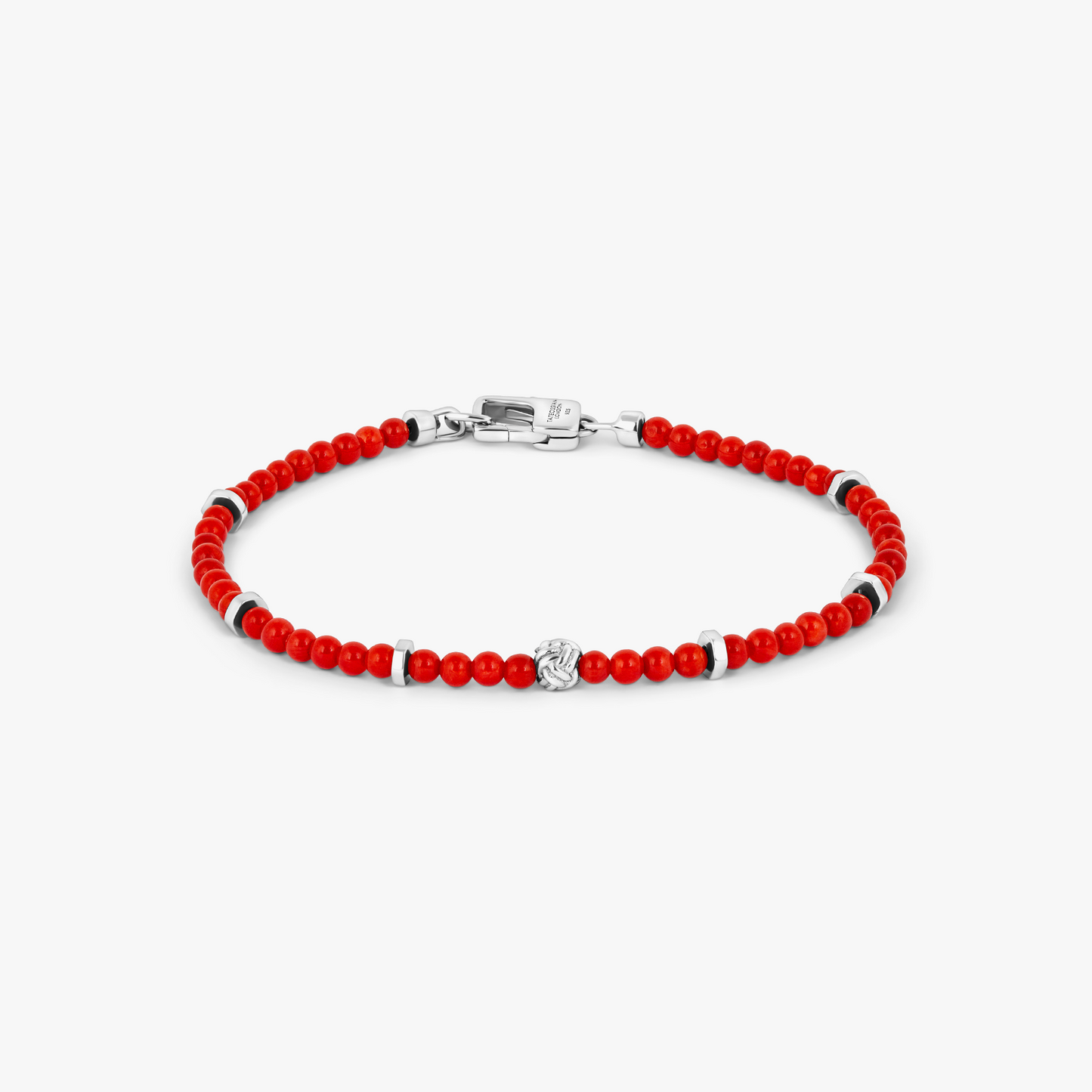 Nodo Beaded Bracelet in Rhodium Silver with Red Pallini Coral