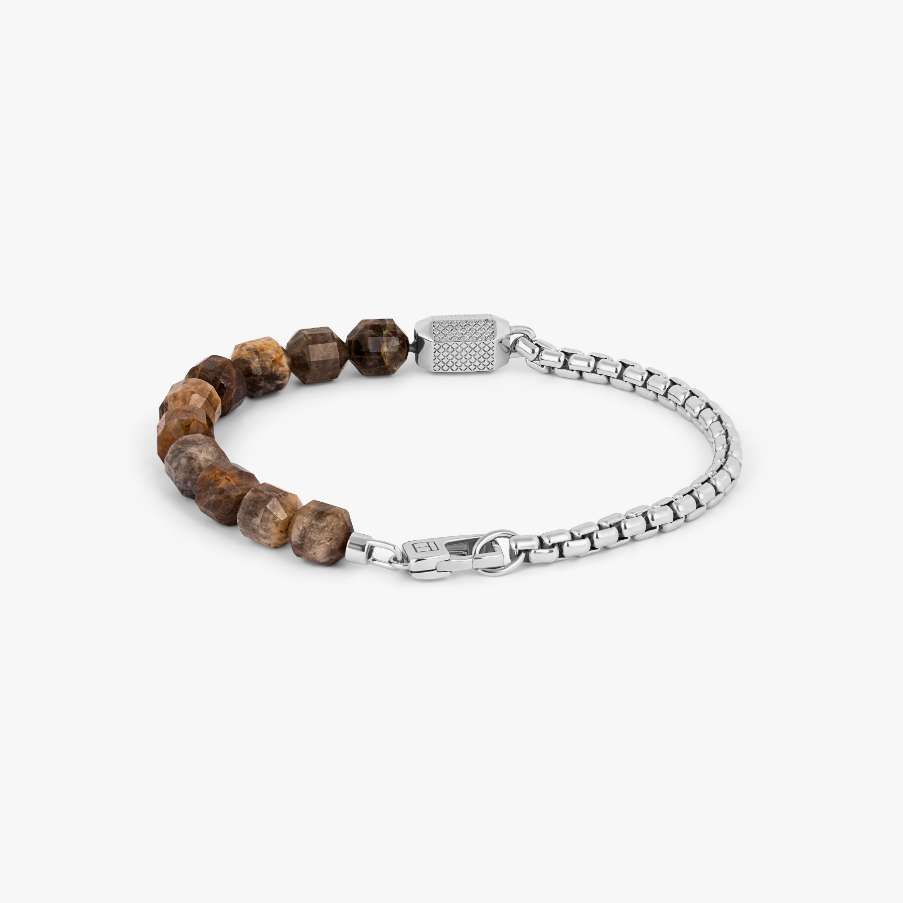 Signature Hexade Beaded Chain Bracelet in Rhodium Silver with Black Moonstone