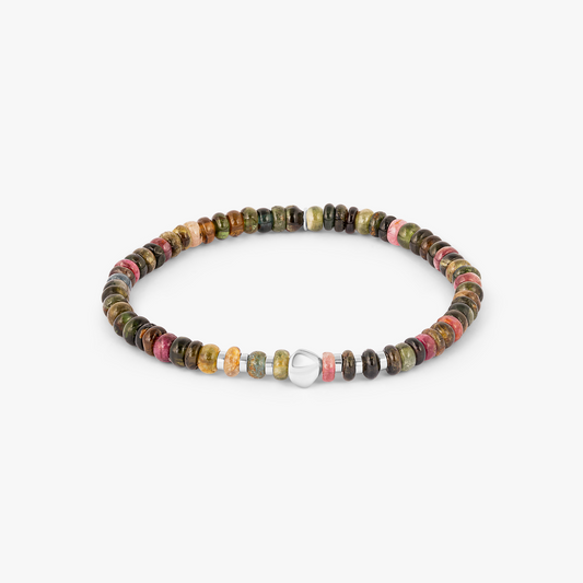 Nepal Nugget Beaded Bracelet in Rhodium Silver with Multicolour Tourmaline