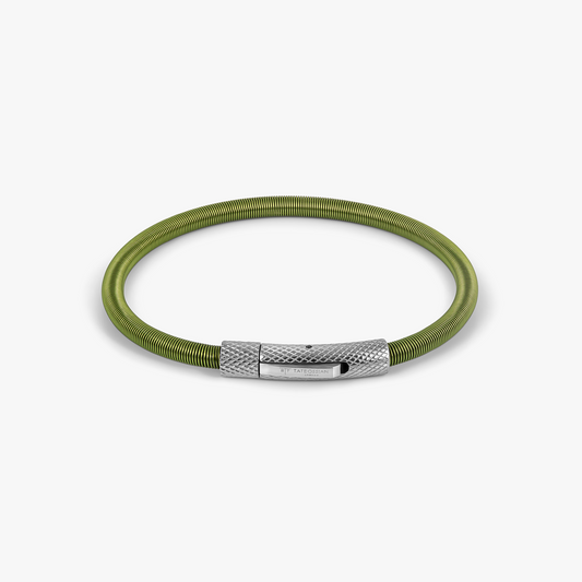 Seta Etched Click Nylon Bracelet in Stainless Steel with Green Coated Wire