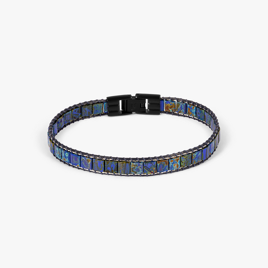 Mosaic Bracelet In IP Black Plating With Blue Glass Beads