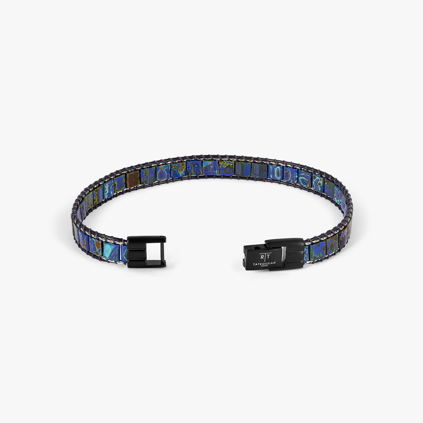 Mosaic Bracelet In IP Black Plating With Blue Glass Beads