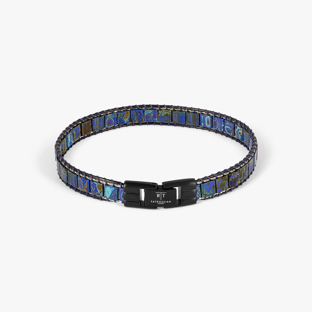 Mosaic Bracelet In IP Black Plated With Blue Glass Beads
