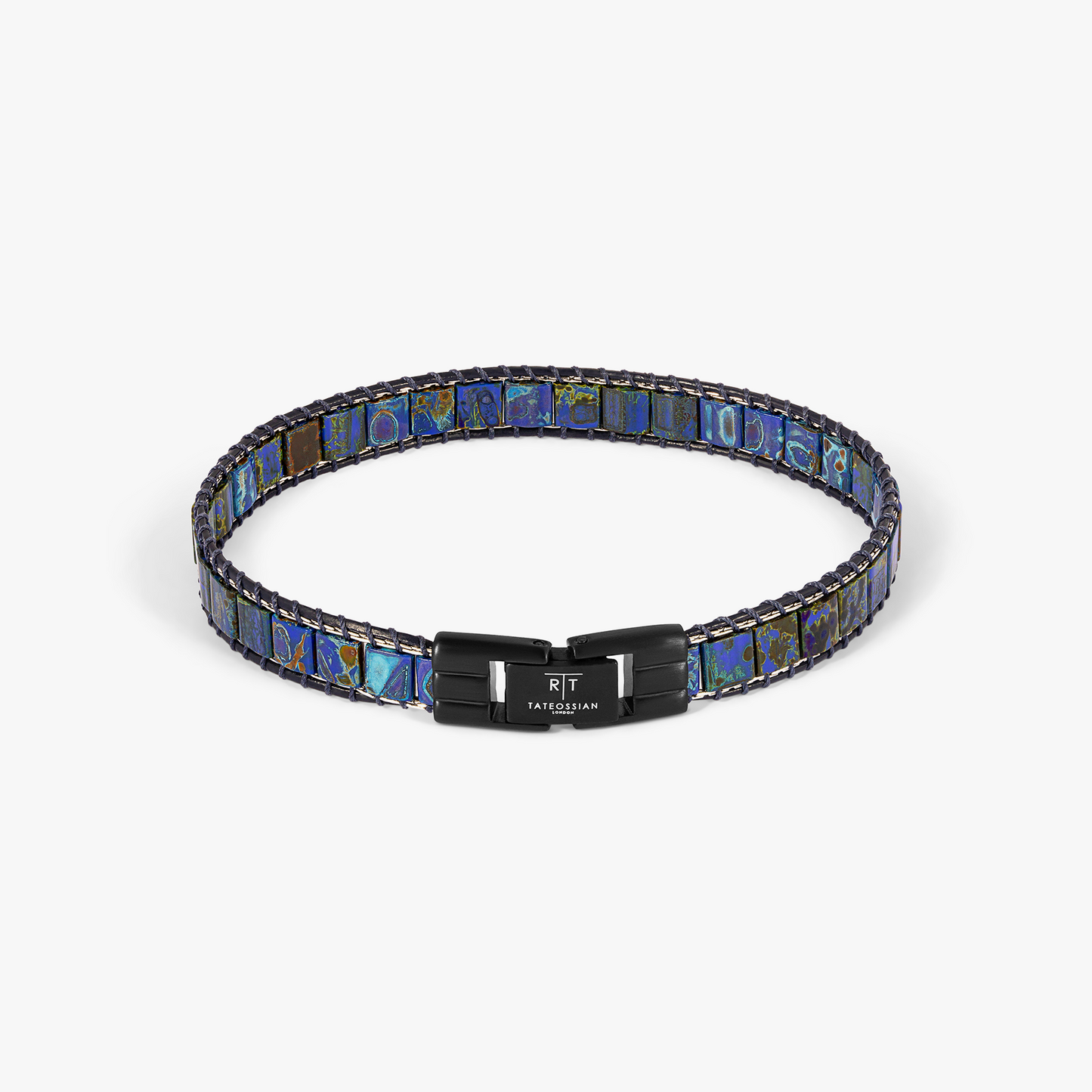 Mosaic Bracelet In IP Black Plating With Blue Glass Beads