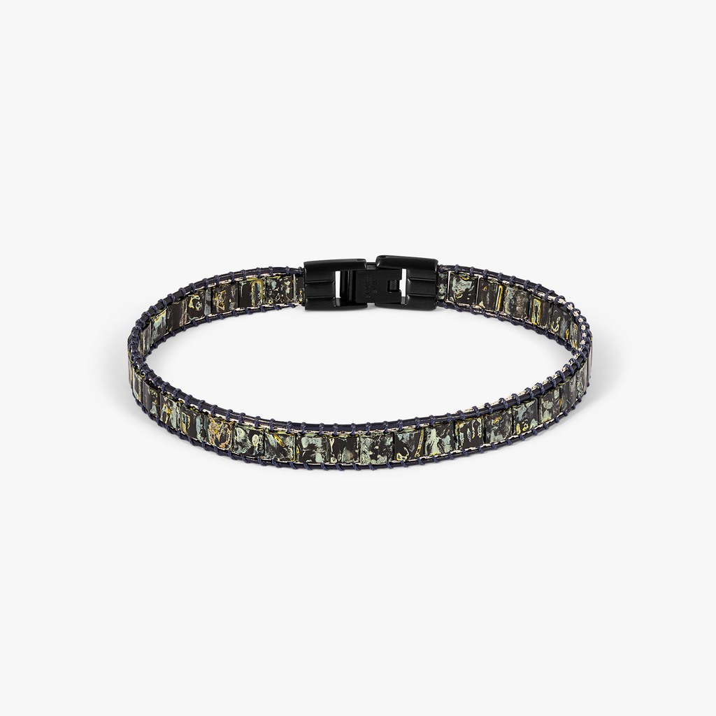 Mosaic Bracelet In IP Black Plated With Dark Green Glass Beads