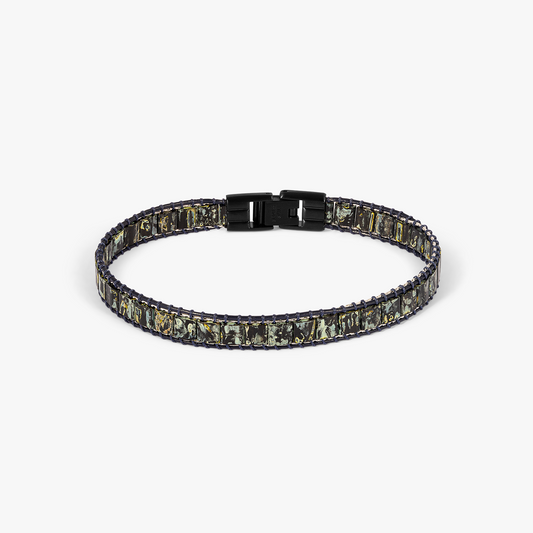 Mosaic Bracelet In IP Black Plating With Dark Green Glass Beads