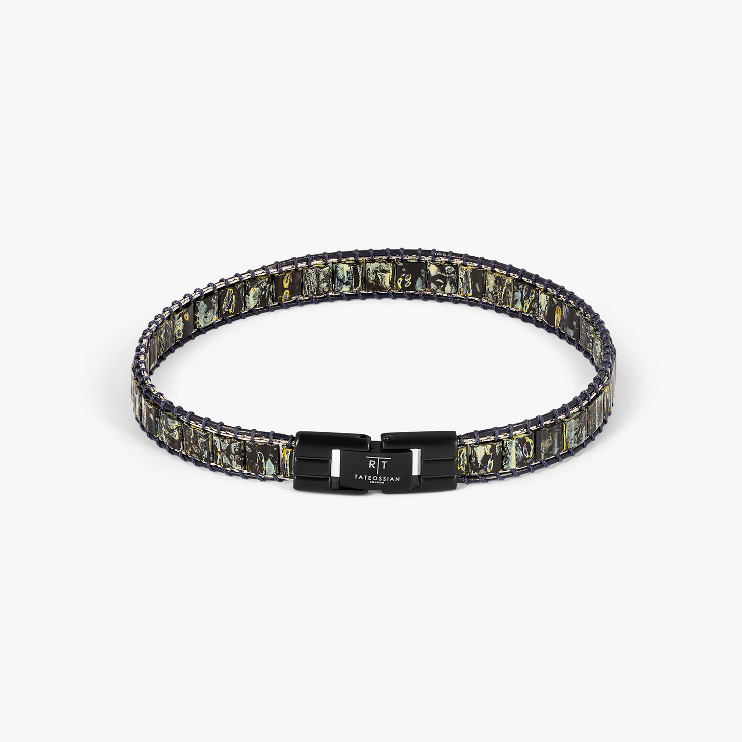 Mosaic Bracelet In IP Black Plating With Dark Green Glass Beads