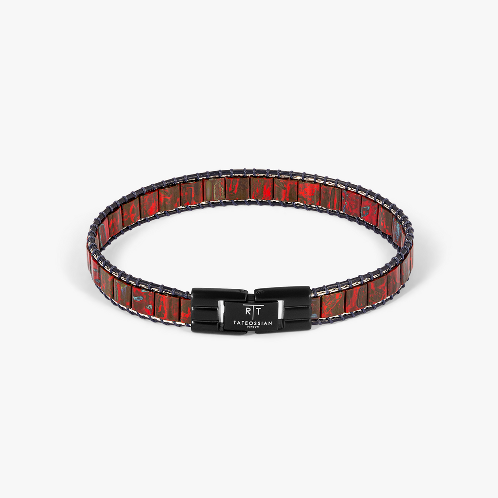 Mosaic Bracelet In IP Black Plating With Red Glass Beads