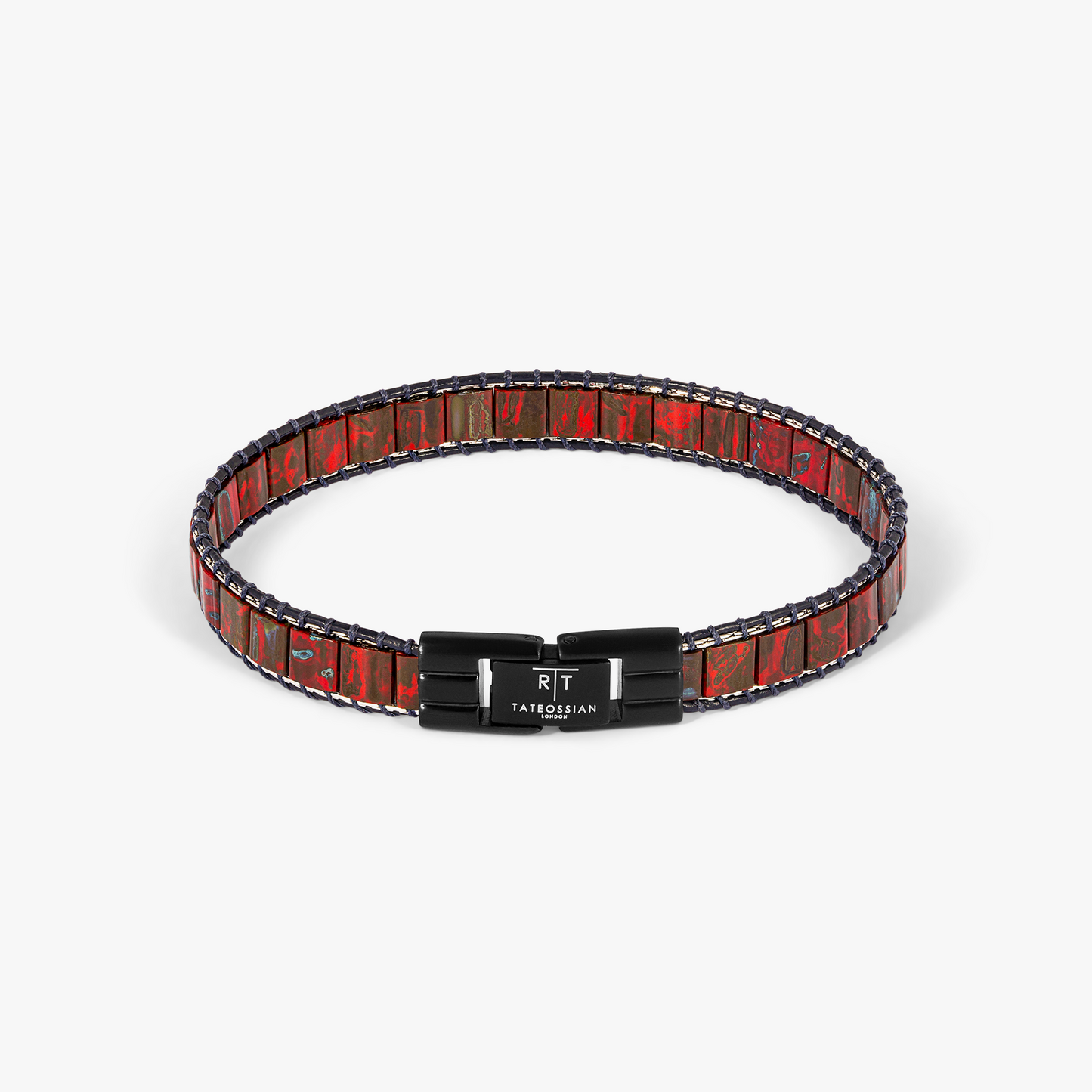 Mosaic Bracelet In IP Black Plating With Red Glass Beads