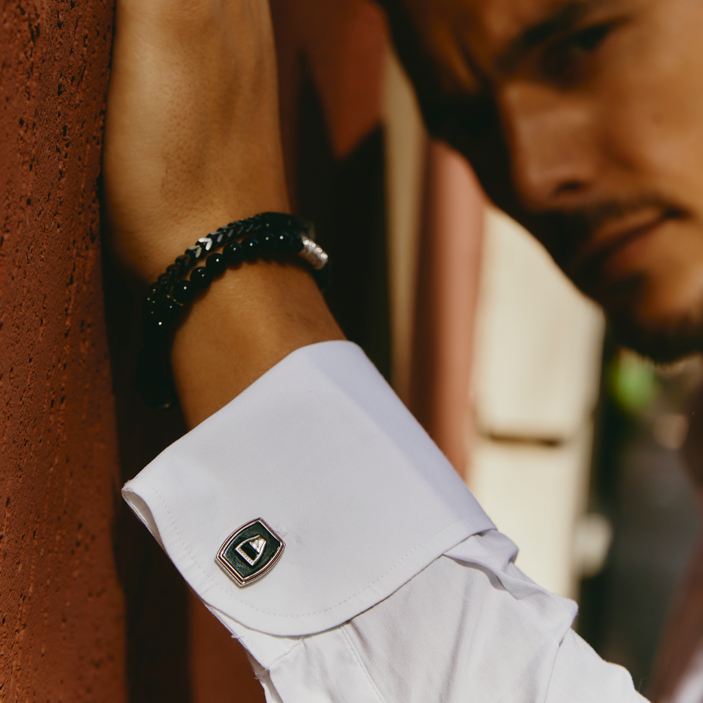 Ascot Stirrup Cufflinks in Palladium & Onyx