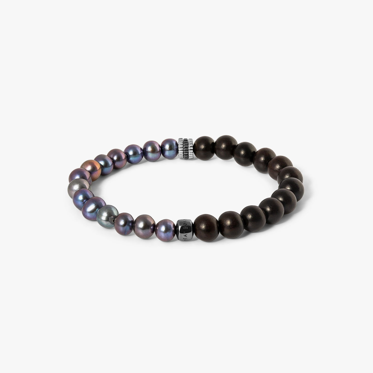 Gear Trio Bracelet With Wood Beads & Black Pearls