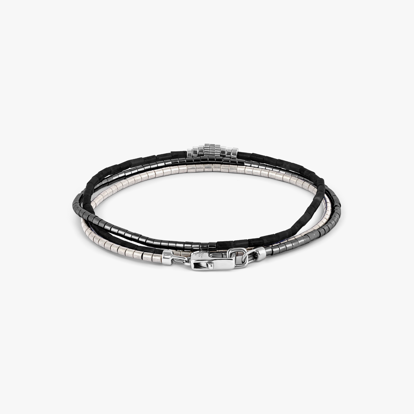 Navaho Triple Wrap Bracelet In Rhodium With Black Agate & Hematite