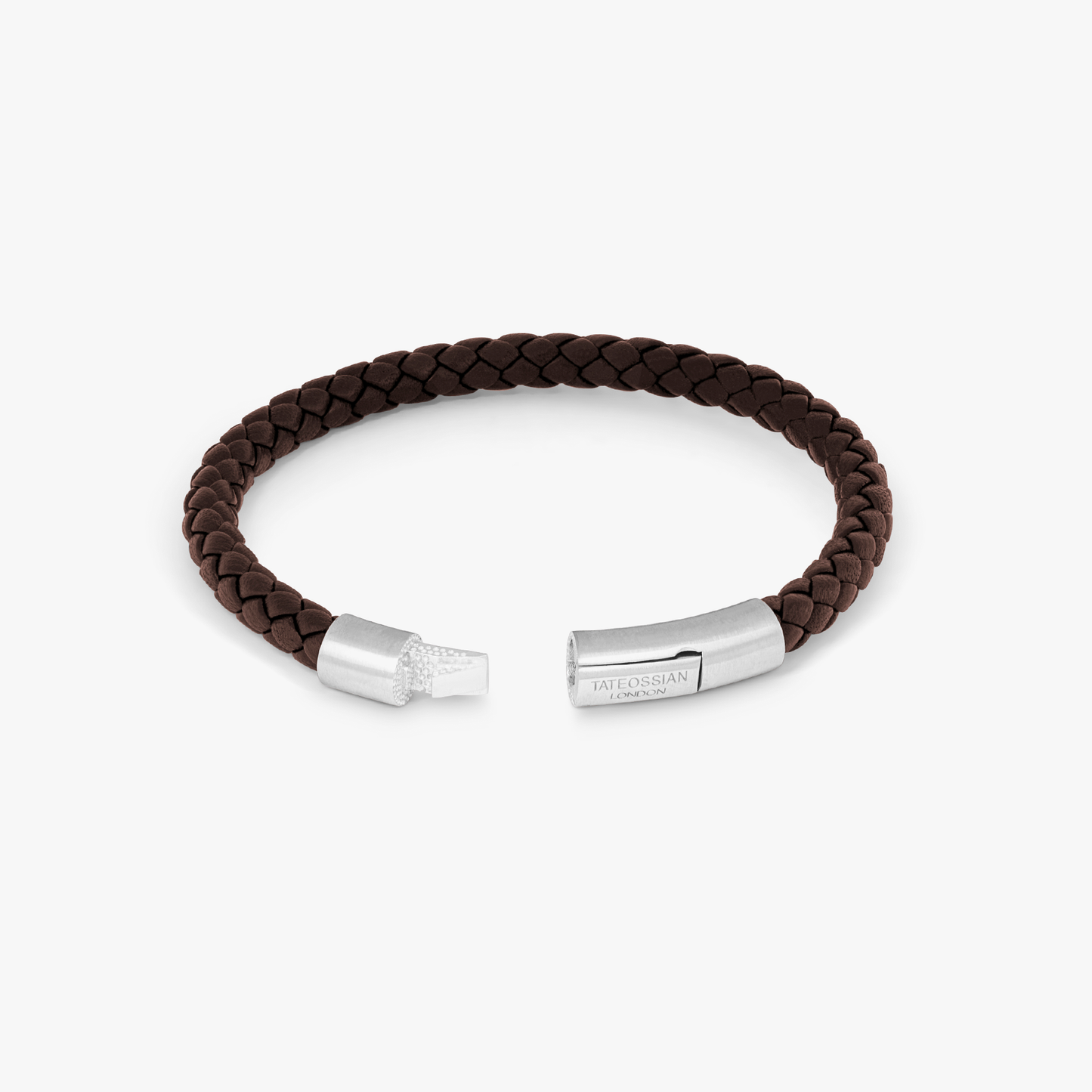 Charles Click Pelle Bracelet In Rhodium & Brown Leather