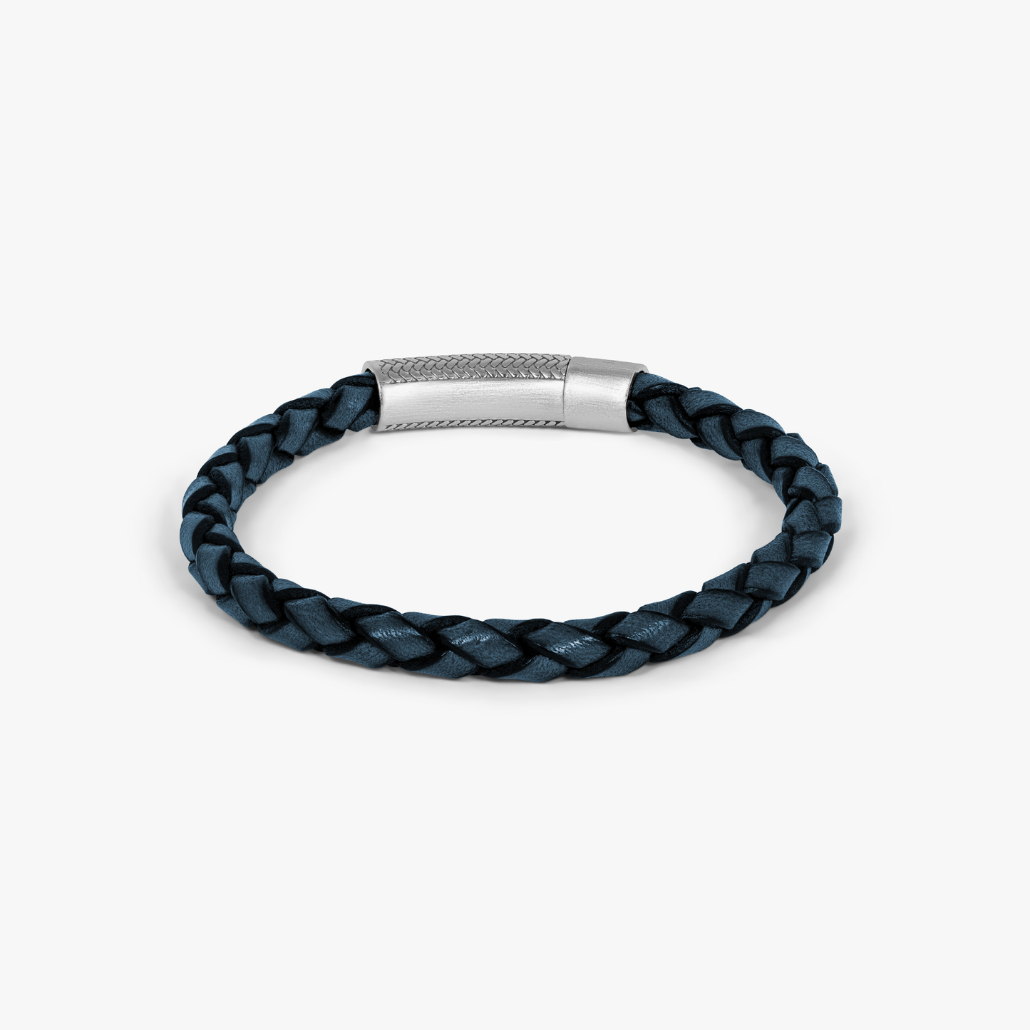 Herringbone Click Pelle Bracelet In Rhodium & Blue Leather