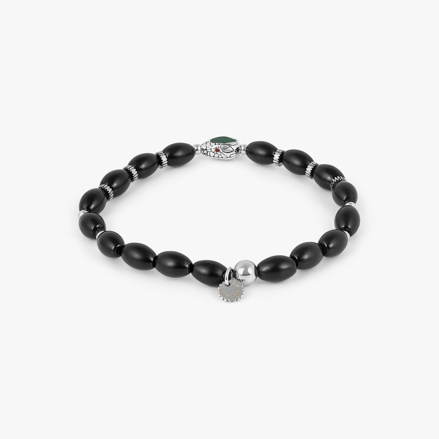 Viper Bracelet In Rhodium Plated Silver and Black Agate