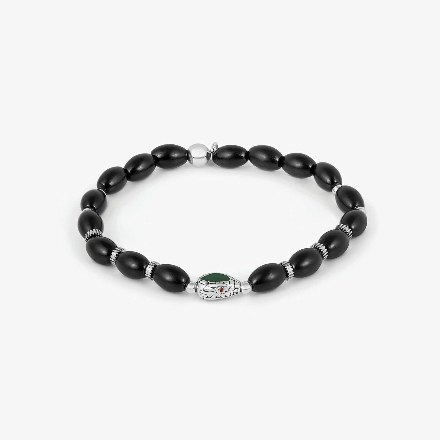 Viper Bracelet In Rhodium Plated Silver and Black Agate