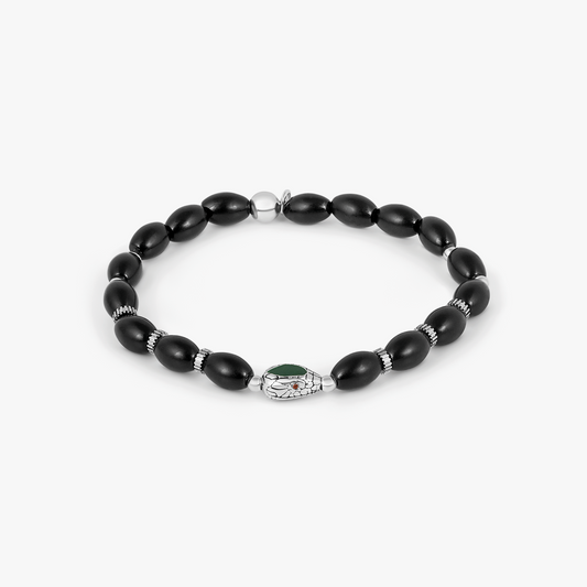 Viper Bracelet In Rhodium Plated Silver and Black Agate