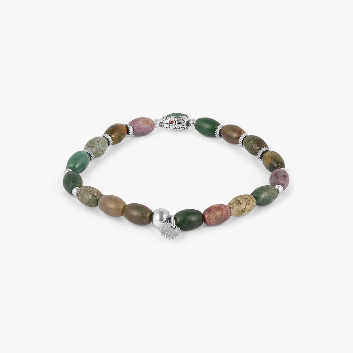 Viper Bracelet In Rhodium Plated Silver and Indian Jasper