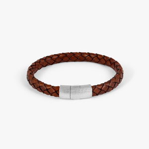 Giza Cobra Pelle Bracelet In Rhodium & Brown Leather