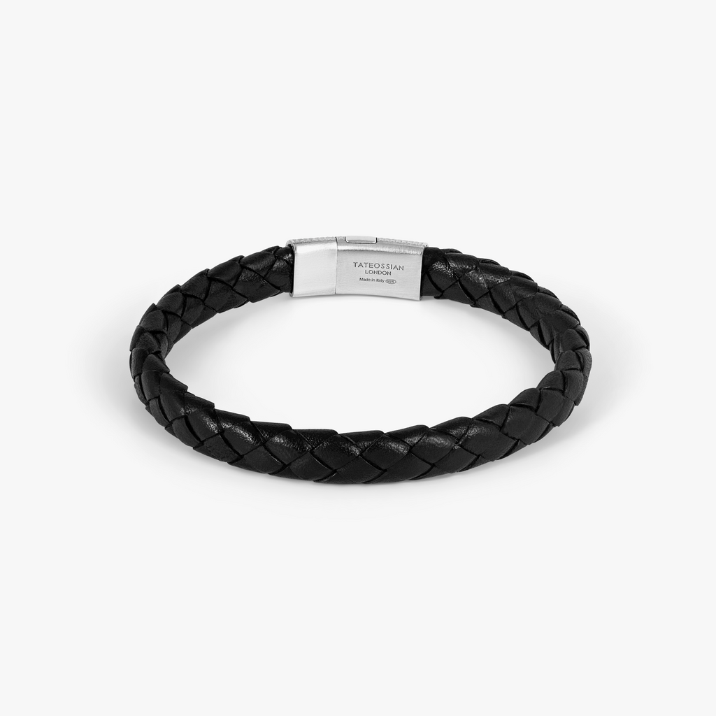 Giza Double Click Pelle Bracelet In Rhodium & Black Leather