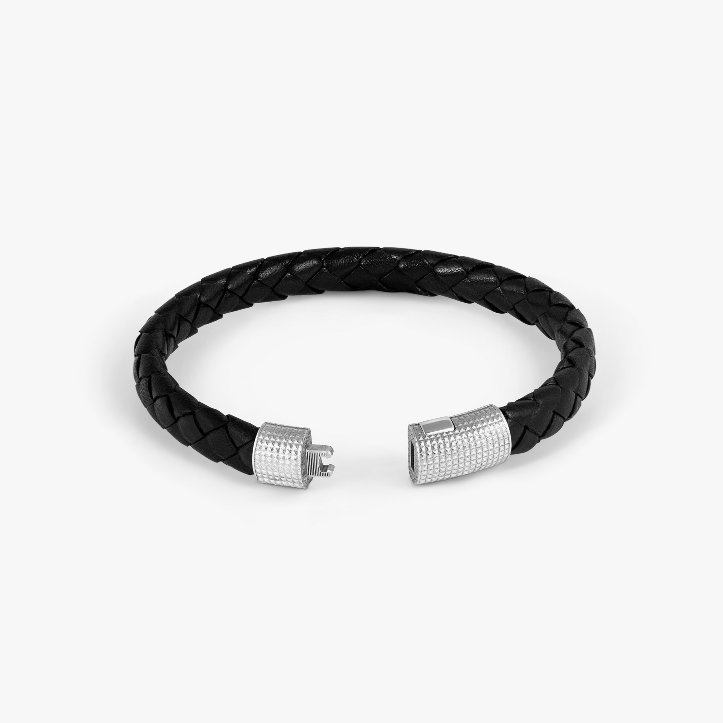 Giza Cobra Pelle Bracelet In Rhodium & Black Leather