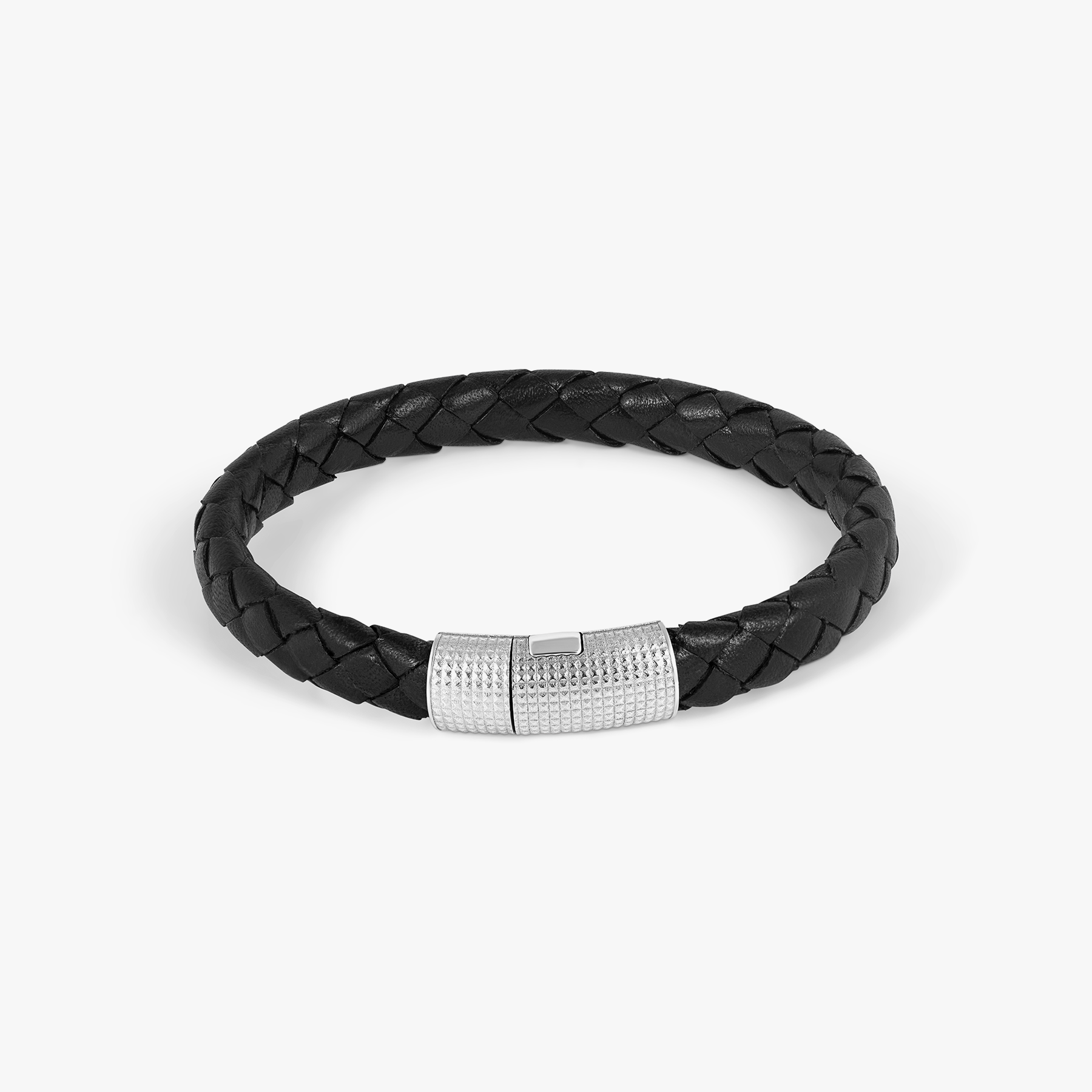 Giza Double Click Pelle Bracelet In Rhodium & Black Leather