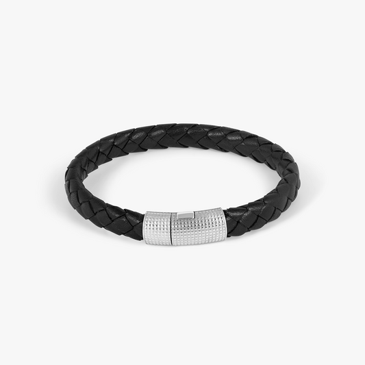 Giza Cobra Pelle Bracelet In Rhodium & Black Leather