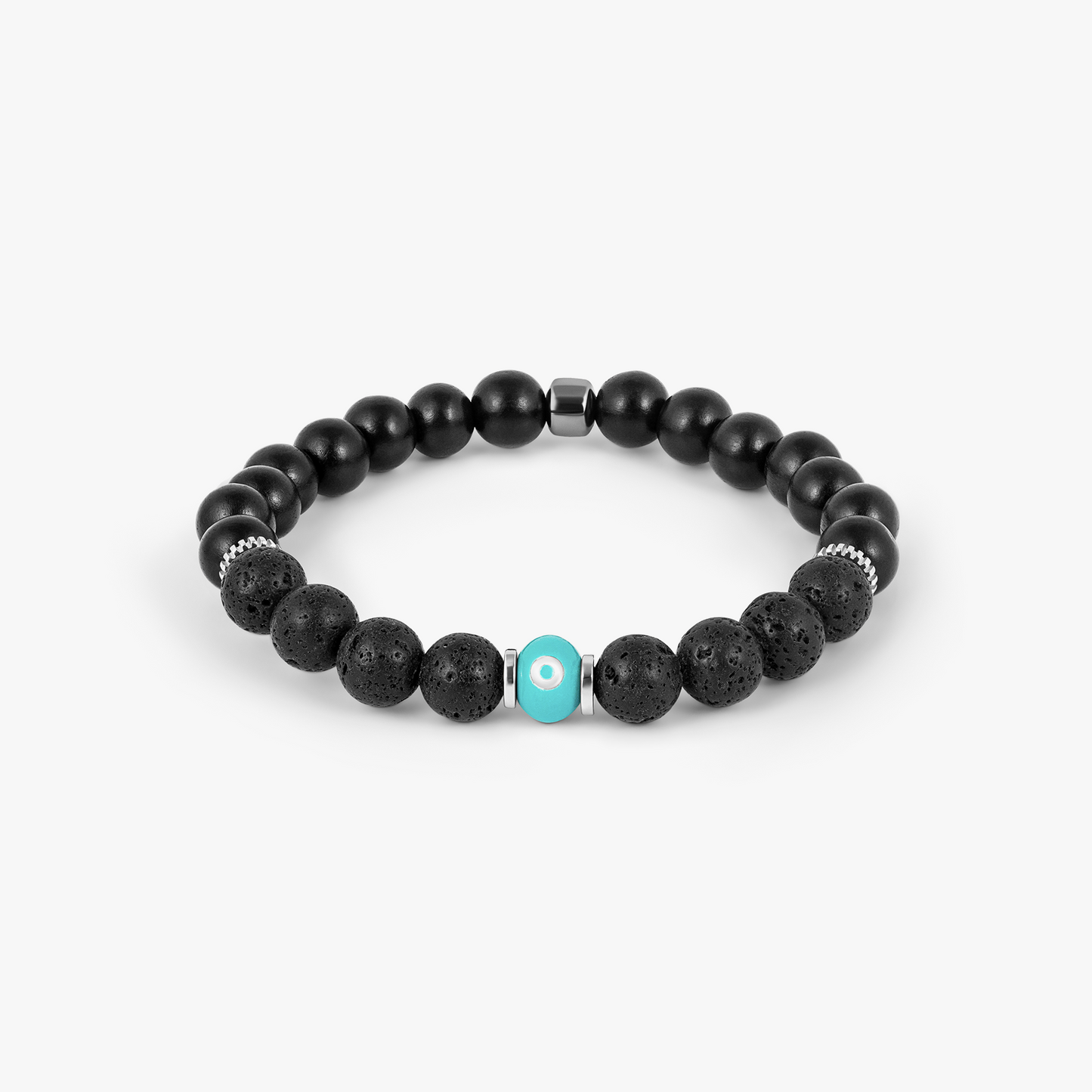 Milos Evil Eye Beaded Bracelet With Tiger Ebony Wood & Lava Beads