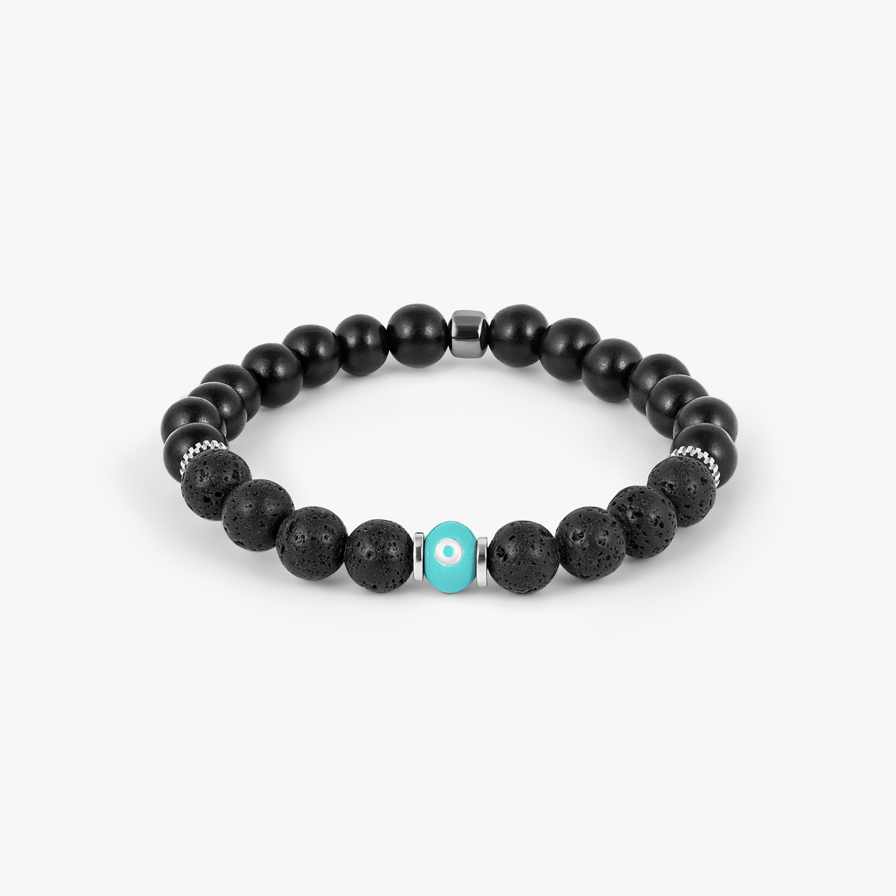 Milos Evil Eye Beaded Bracelet With Tiger Ebony Wood & Lava Beads