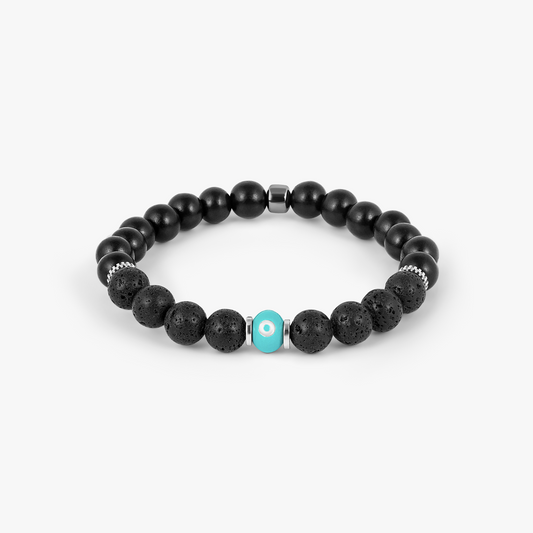 Milos Evil Eye Beaded Bracelet With Tiger Ebony Wood & Lava Beads