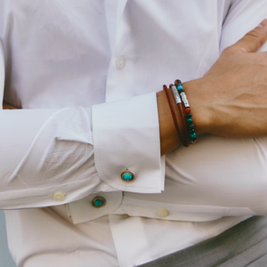 Cable Oval Cufflinks in Rhodium & Turquoise