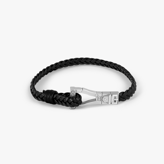 Ascot Bracelet In Rhodium & Black Leather